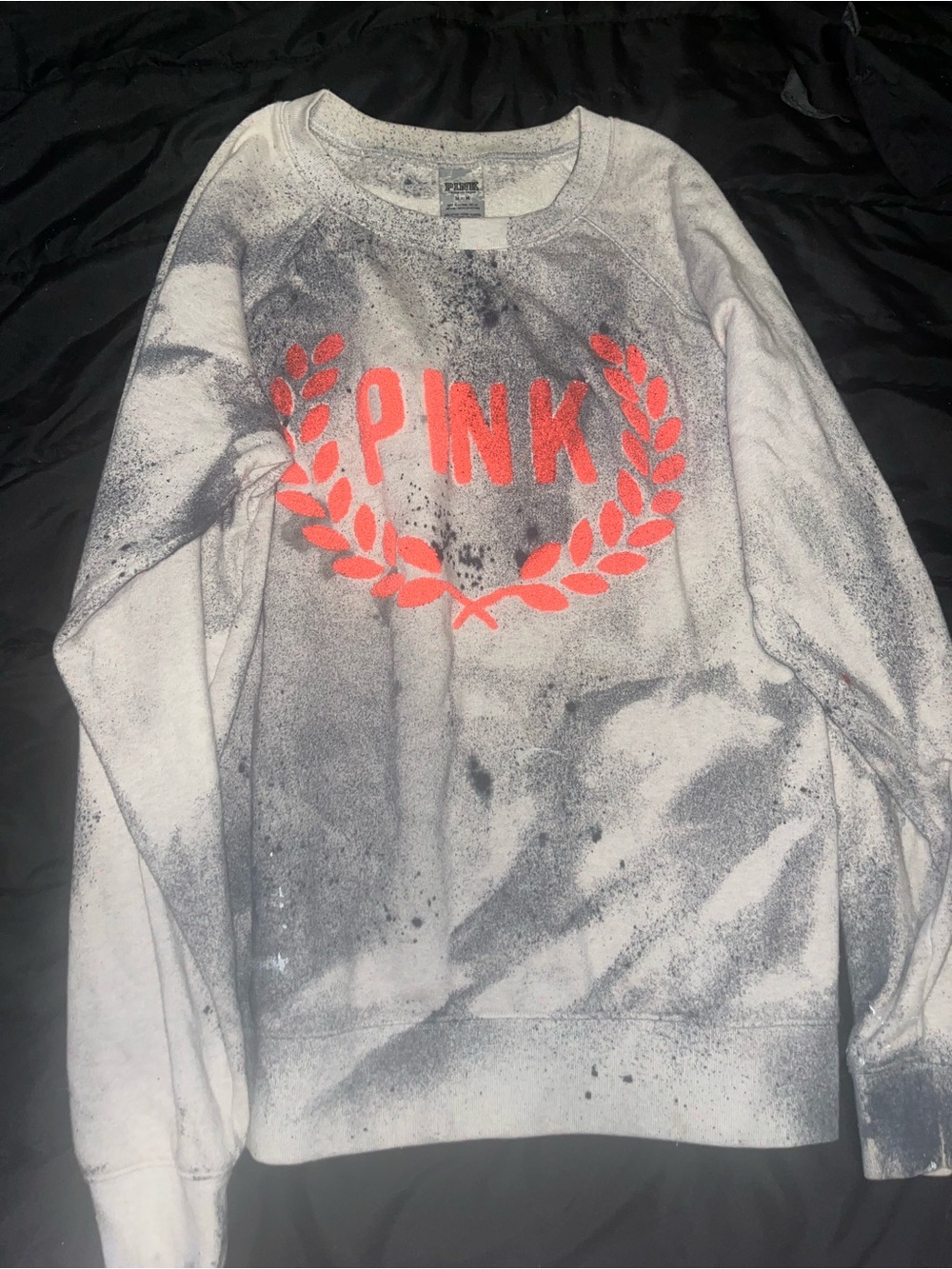 Victoria's Secret PINK Speckled Gray & Black tie dye terry Crewneck size small